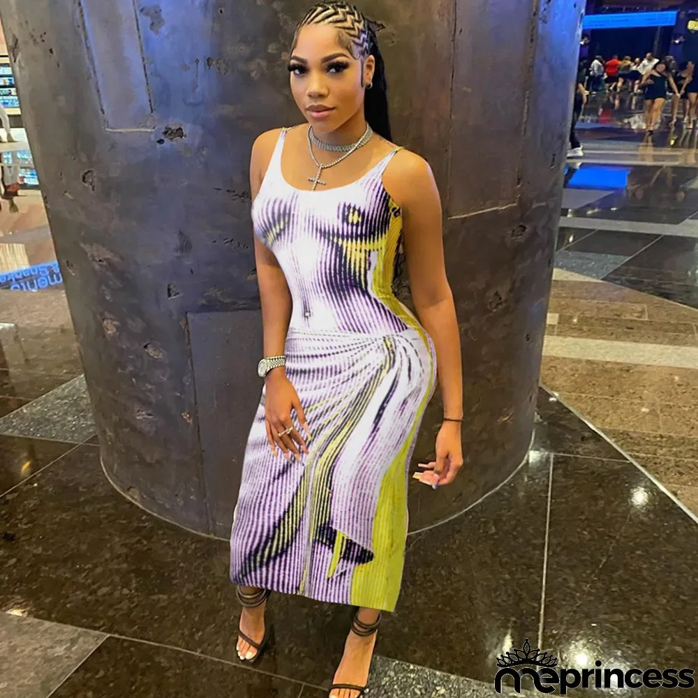 Women's Summer Fashion Printed Slim Fit Low Back Sexy Dress