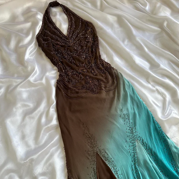 Women's Brown and Blue Dress
