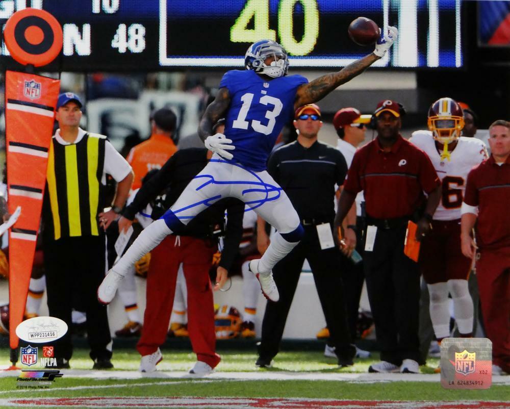 Odell Beckham Signed NY 8x10 One Handed Catch *Blue Jersey PF Photo Poster painting- JSA W Auth