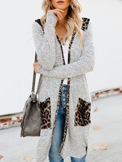 Leopard Camo Stitched Stripes Print Long Cardigan - Shop Trendy Women's Clothing | LoverChic