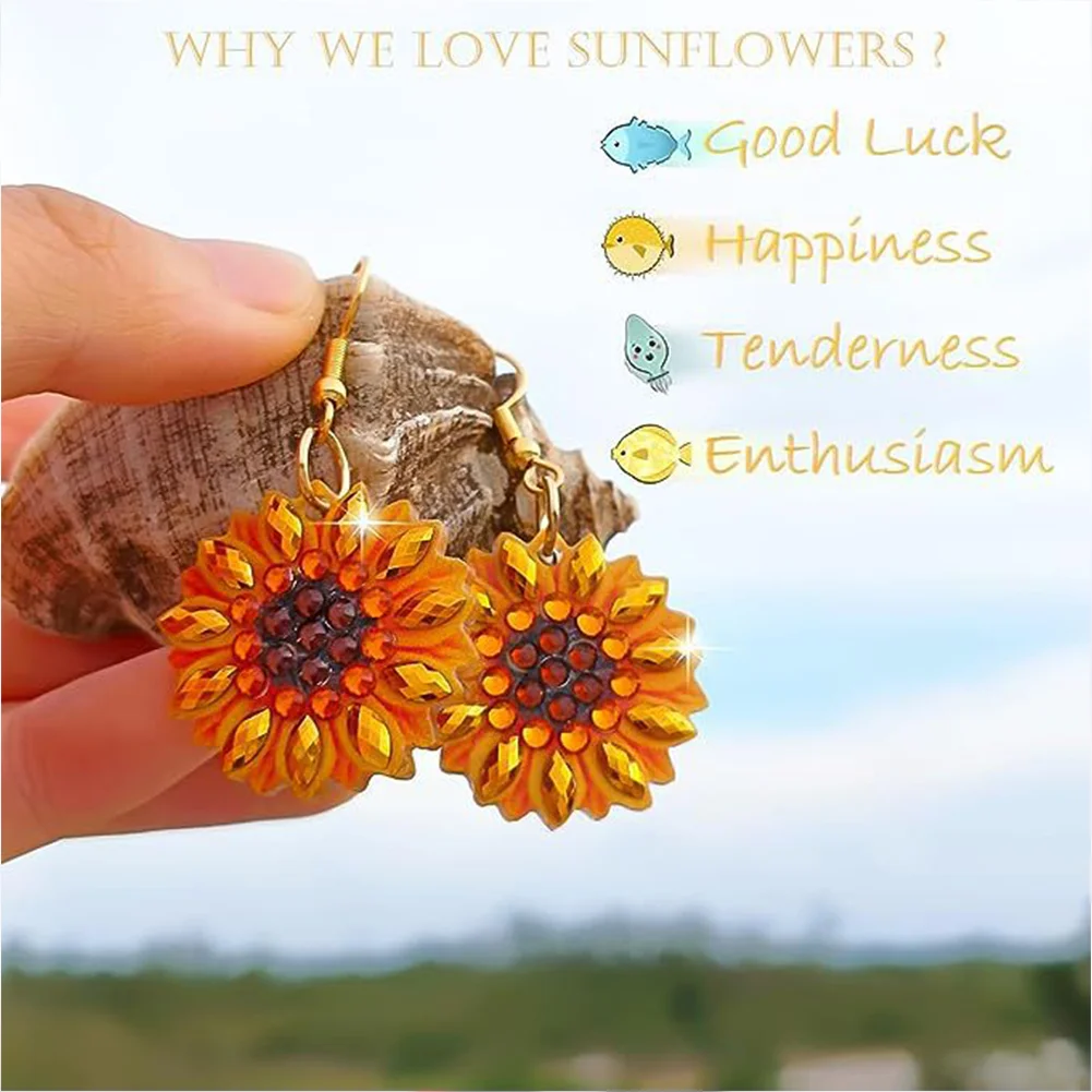 3Pairs DIY Double Sided Sunflower Butterfly Diamond Painting DIY Earring Making Kit