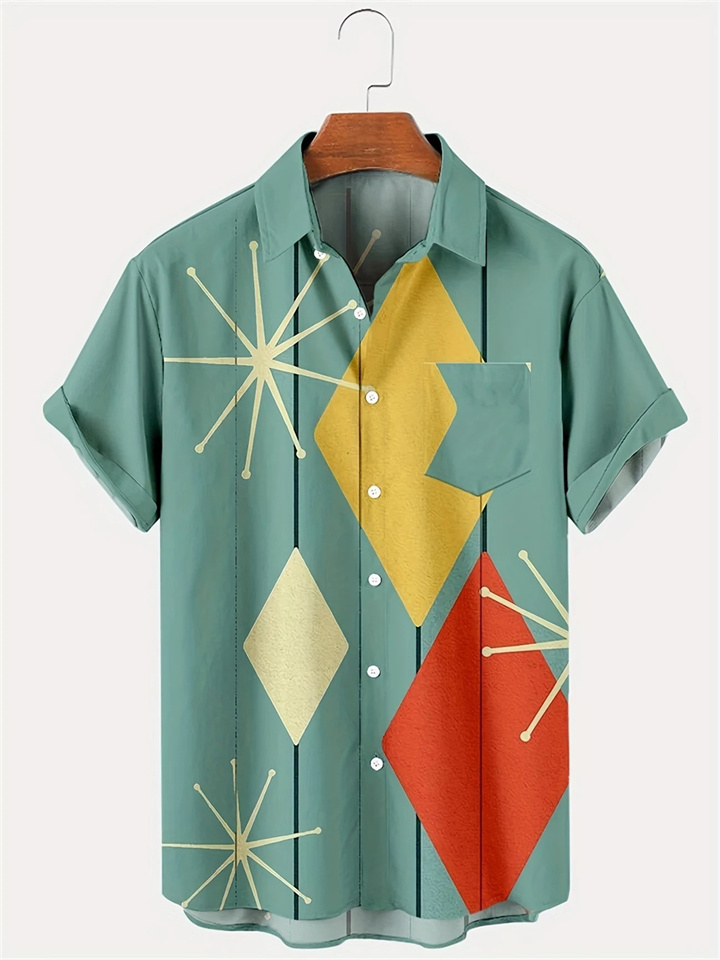 Men's Hawaii New Lapel 3D Printed Short Sleeve Shirt-JRSEE