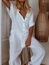 Solid Color Casual Loose Short Sleeves Jumpsuits