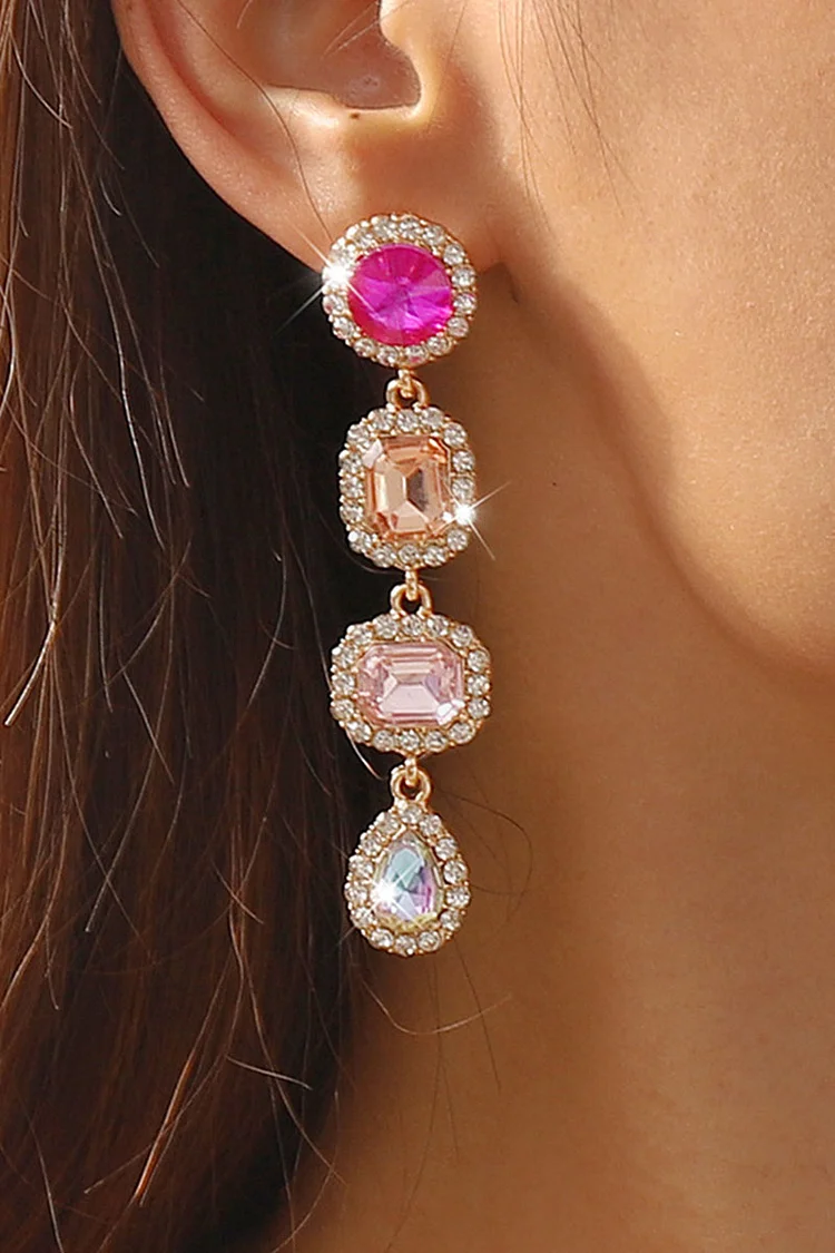 Colorblock Irregular Shaped Rhinestone Baroque Alloy Dangle Earrings
