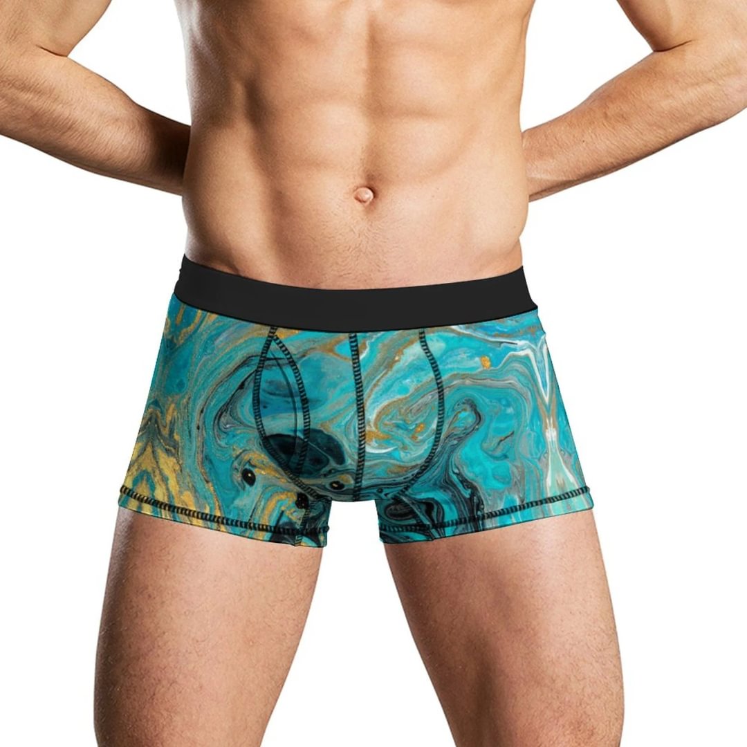 Blue Gold Marbling Agate Men's Underwear Stretch Boxer with ComfortFlex Waistband Brief