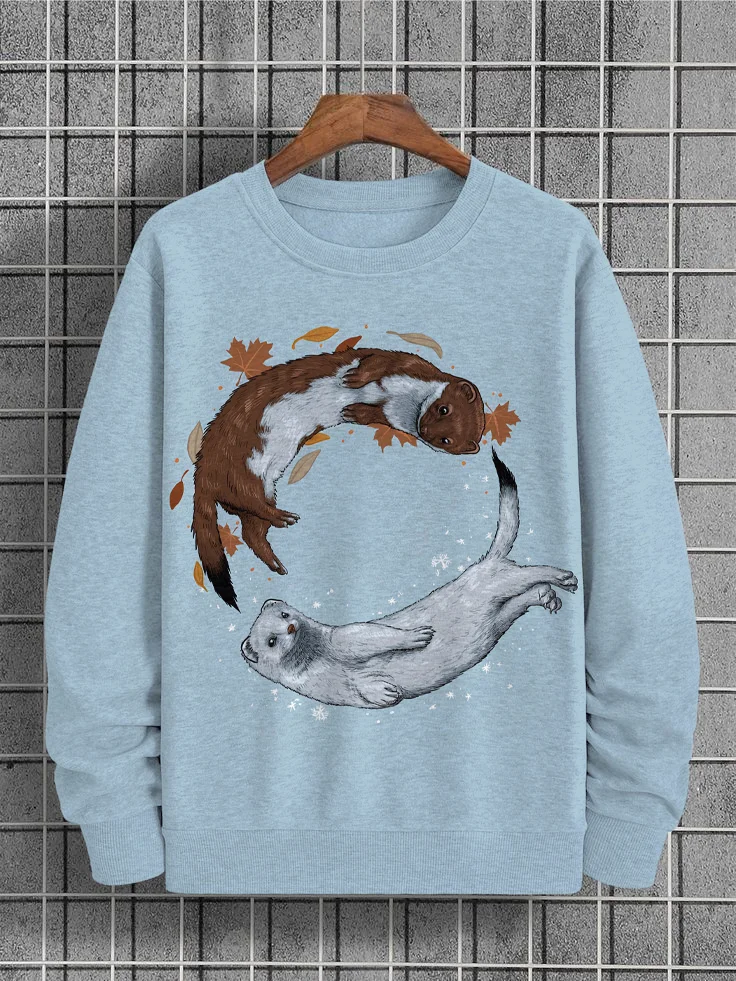 Men's Chill Otters Fallen Leaves Print Casual Sweatshirt