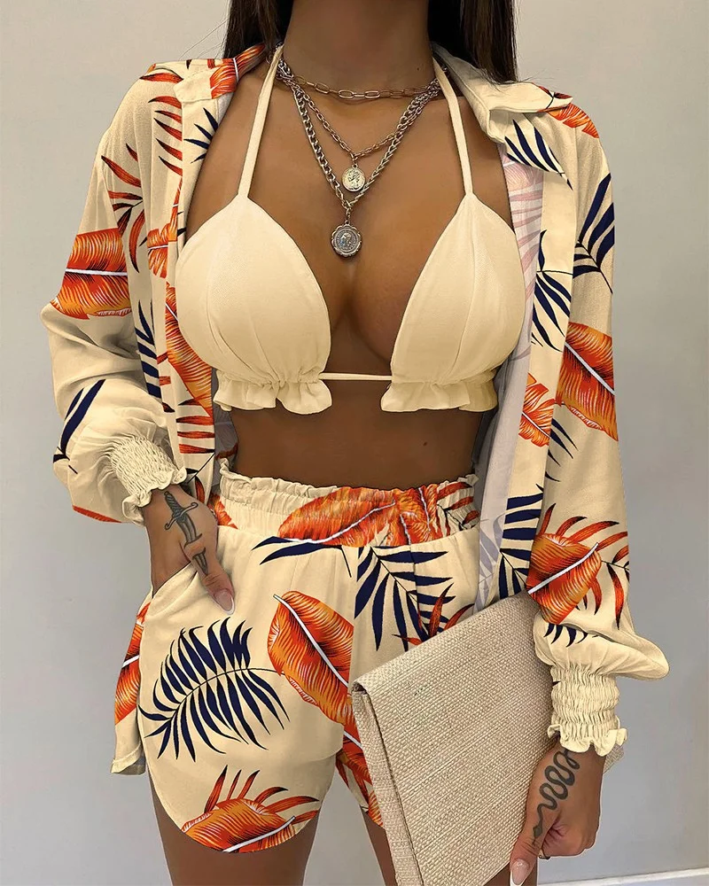 Uveng Uveng New Explosion Women's Long-Sleeved Commuting Three-Piece Shorts Set