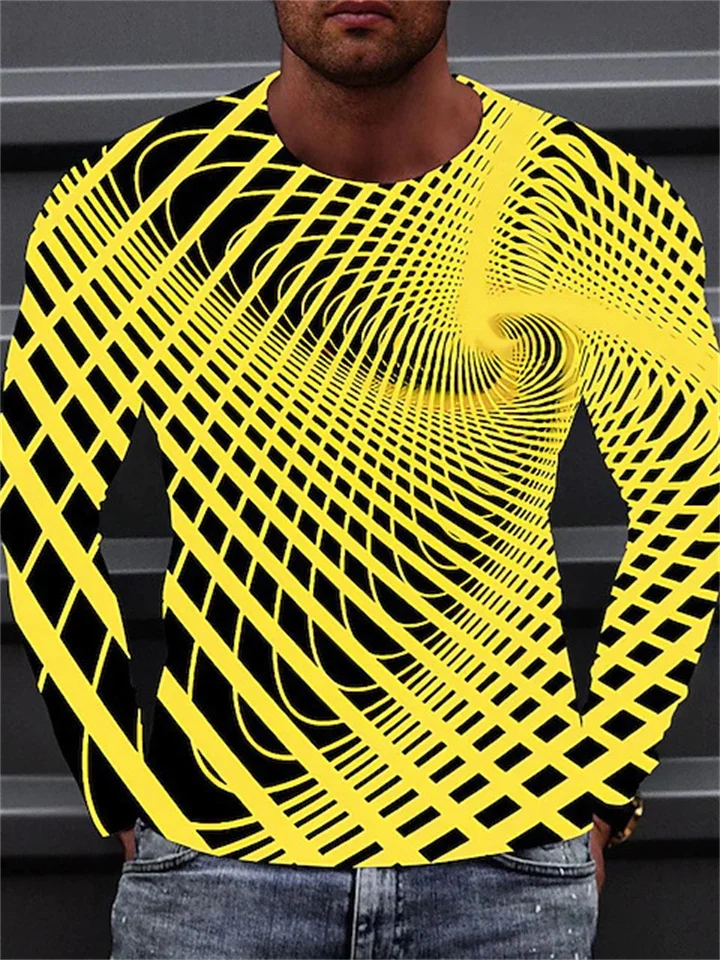 Men's T Shirt Tee Optical Illusion Graphic Prints Crew Neck A B C D E 3D Print Outdoor Street Long Sleeve Print Clothing Apparel Basic Sports Designer Casual-Mixcun