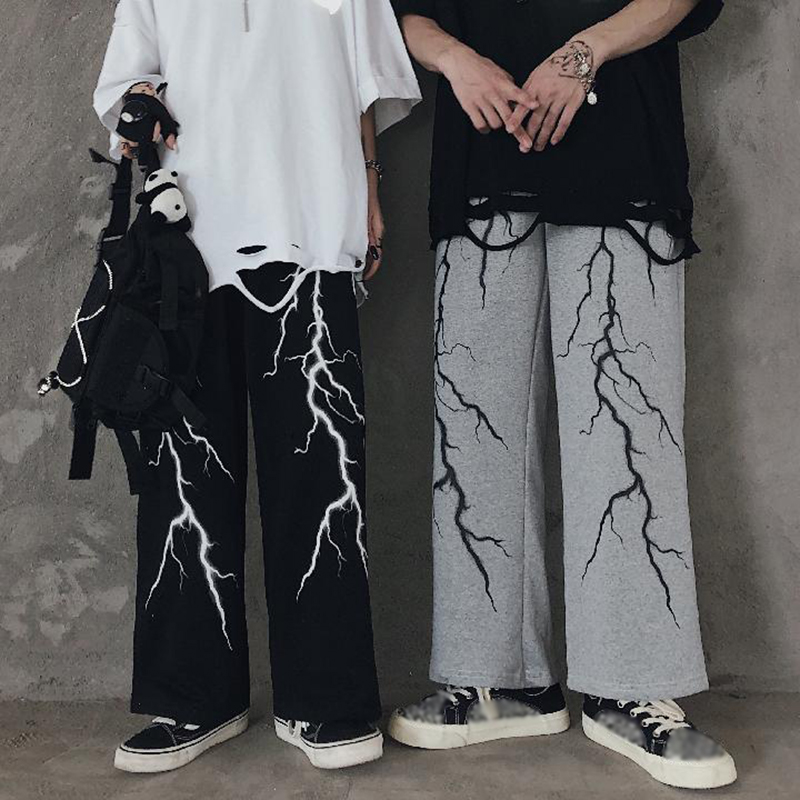 Harajuku Dark Lightning Print Couple Casual Pants Techwear Shop