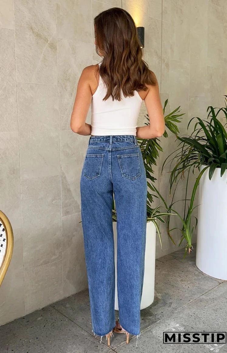 Women's Clothing Beaded Straight Denim Trousers