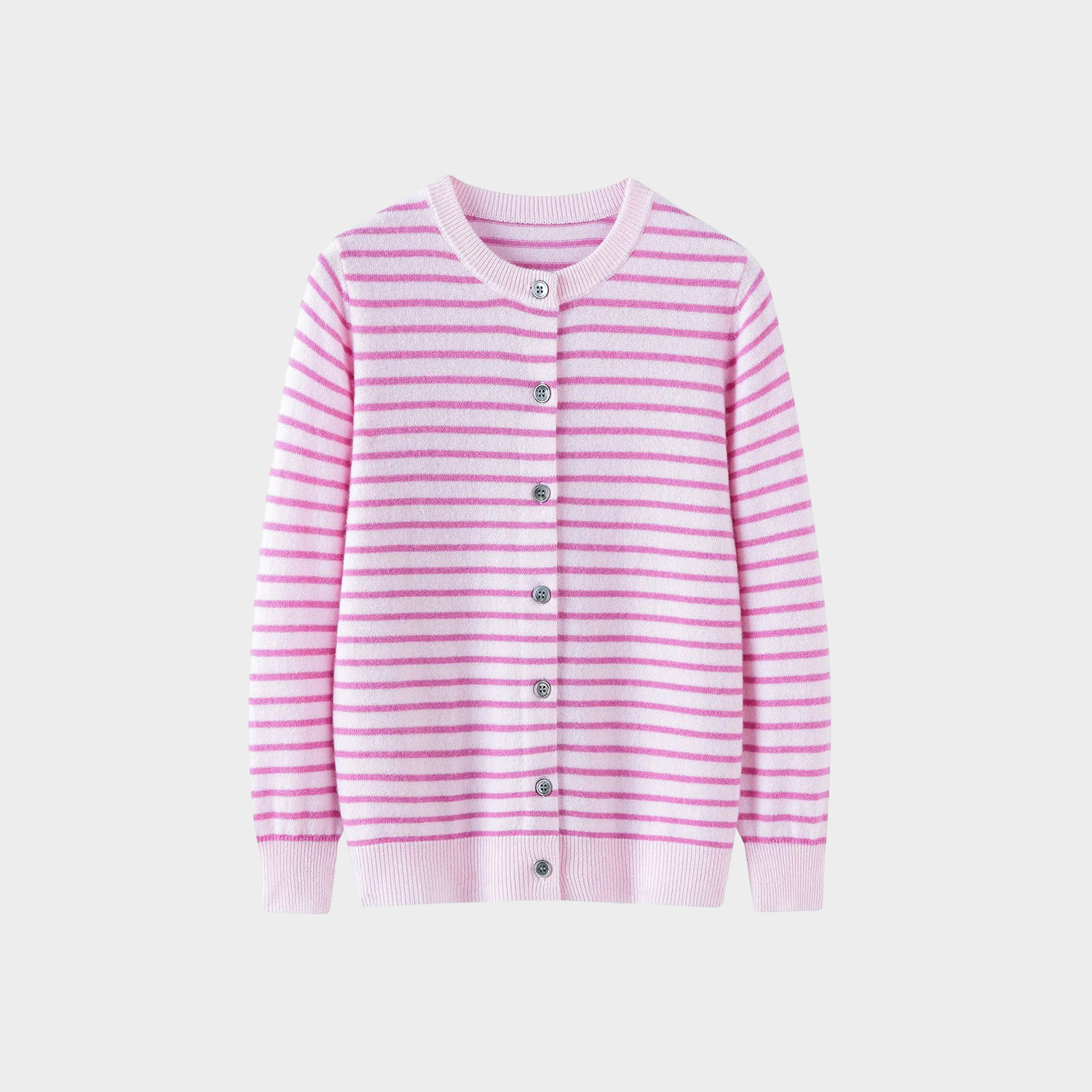 Kid's Crew-Neck Striped Cashmere Cardigan REAL SILK LIFE