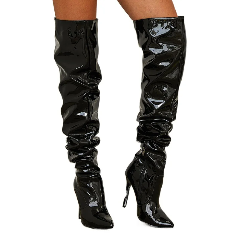 Yyvonne And Summer Big Show Patent Leather With Thin Sharp Head And Female High Heels Boots
