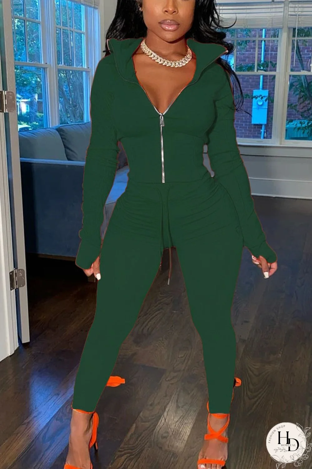 Red Sportswear Solid Split Joint Zipper Collar Long Sleeve Two Pieces