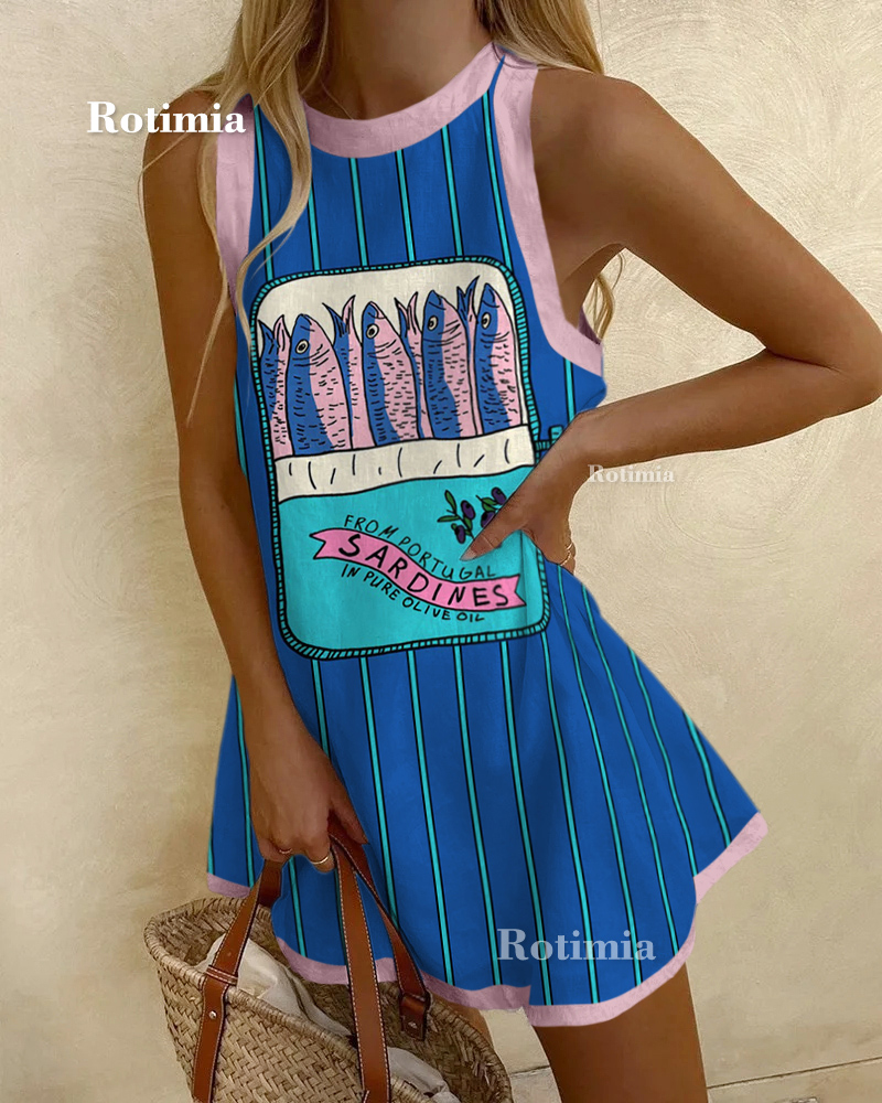 Sardine Colorblock Printed Sleeveless Mini Dress