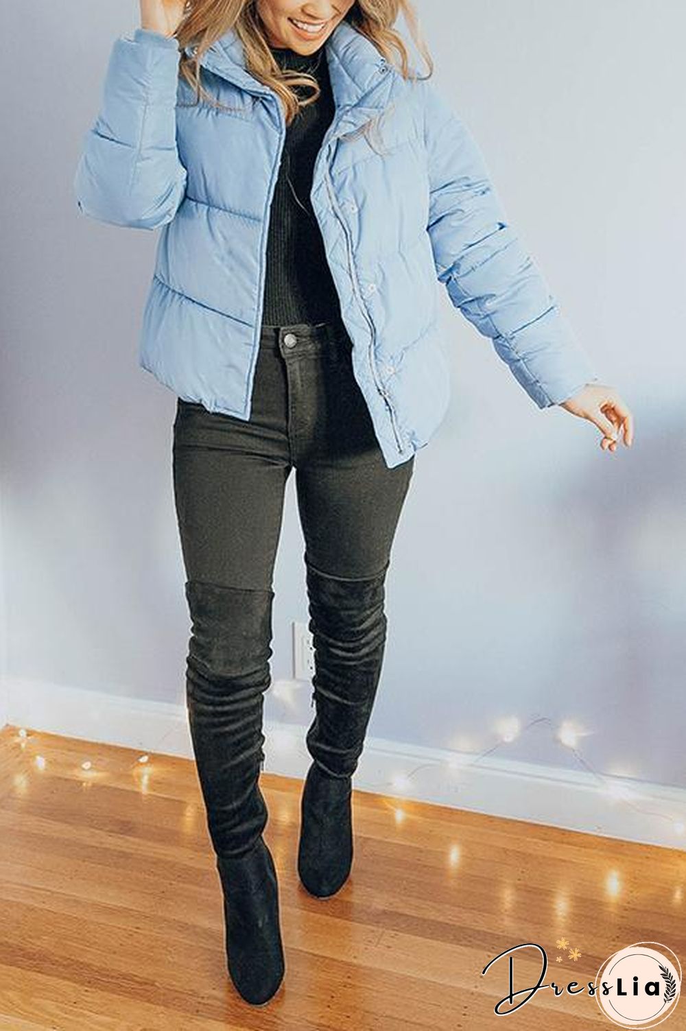 Zipper Button Hooded Coat