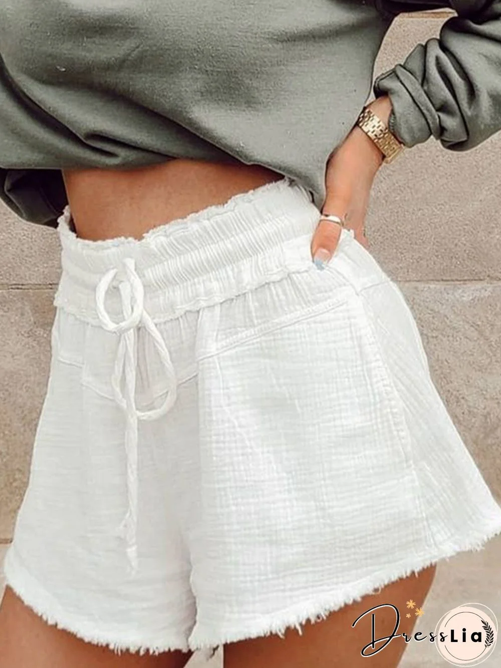 Vintage Solid Pockets Plus Size Casual Shorts