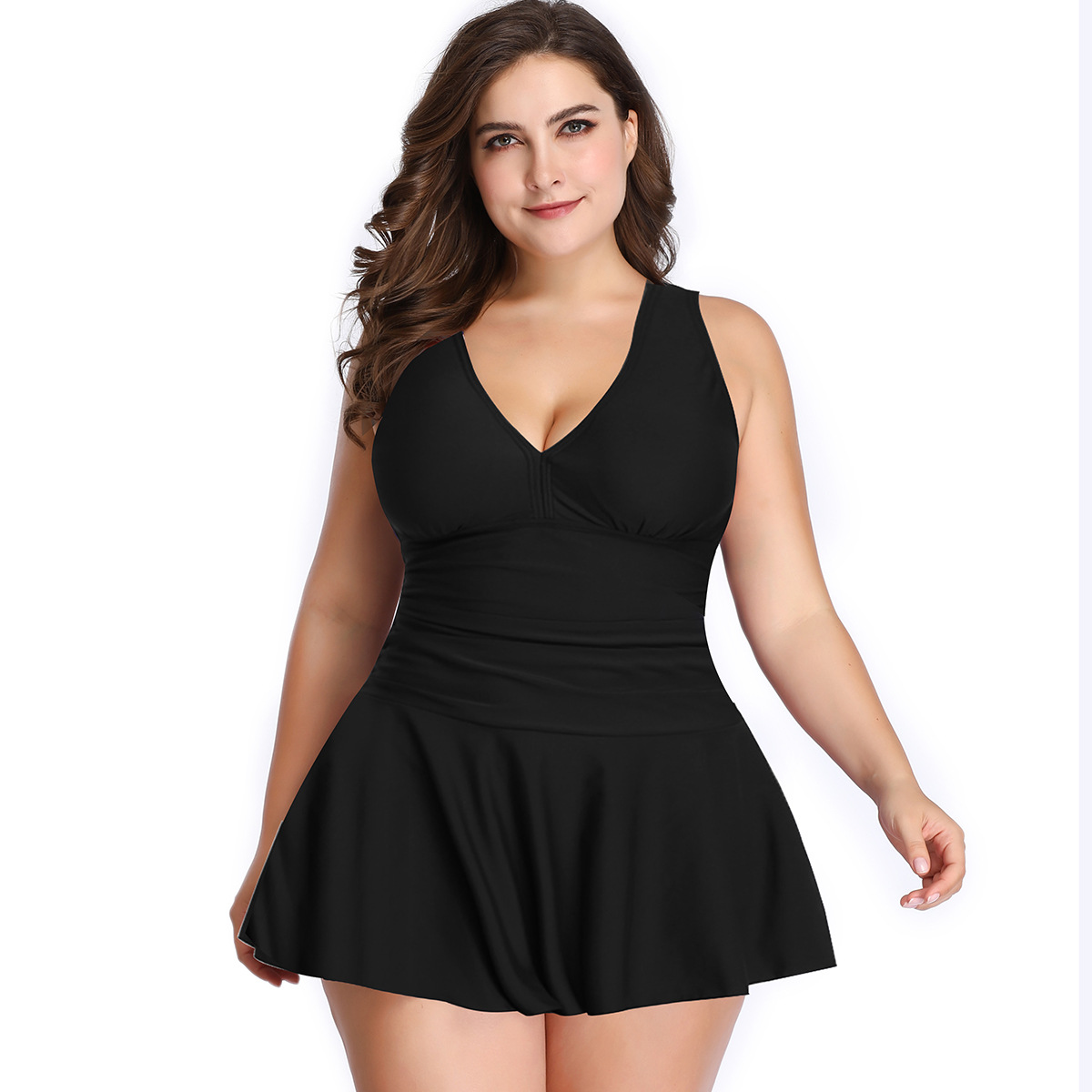 Women's Plus Size Solid Two Piece Swimsuits Tankini Dress&Shorts | ARKGET