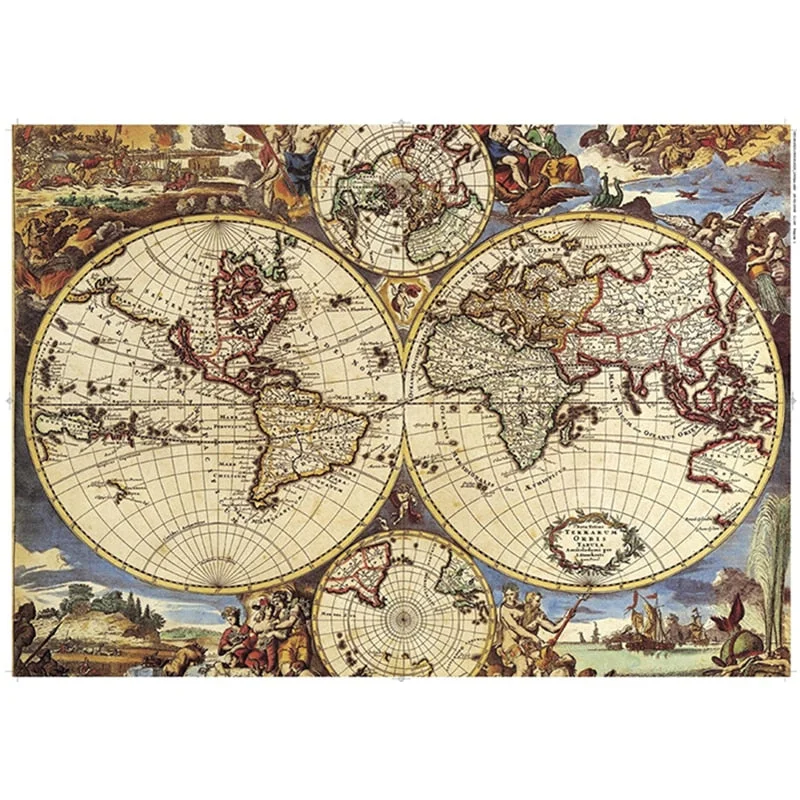 Cardboard Jigsaw Puzzle 1000 Pieces Decompression Educational Toys for Adults Kids Parent Child Games Antique World Map