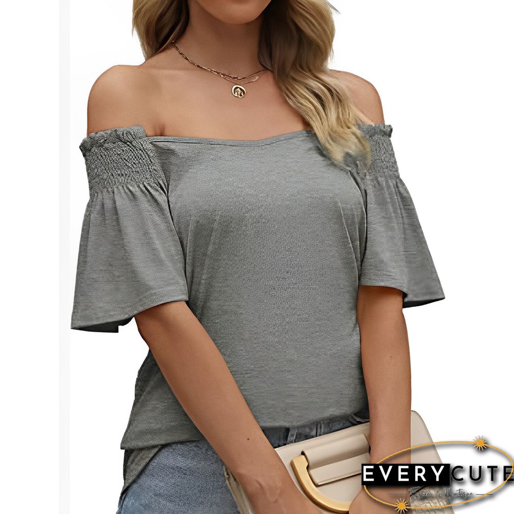 Gray Pleated Short Sleeve Casual T-shirt