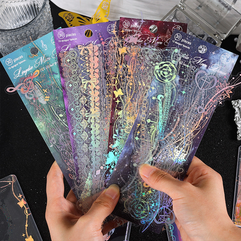 저널세이 30매 나이트 판타지 시리즈 빈티지 스트립 레이스 레이저 PET 구 카드 스티커