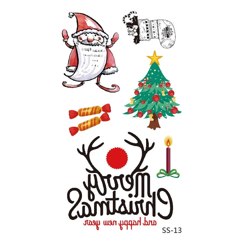 Christmas Tattoo Stickers Santa Claus Temporary Fake Tattoos Paste on Face Arm Leg for Children Body Art Sticker