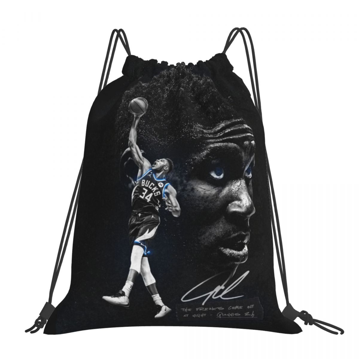 Milwaukee Bucks Giannis Antetokounmpo Waterproof Adjustable Lightweight Gym Drawstring Bag