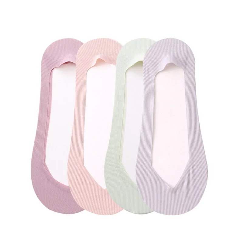 4 Pairs Fashion Women Summer Silicone Antiskid Ice Silk Boat Socks Invisible Low Cut Shallow Mouth Girls Breathable Sock