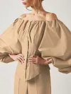 Solid Color Off-The-Shoulder Puff Sleeves Buttoned Shirt Top
