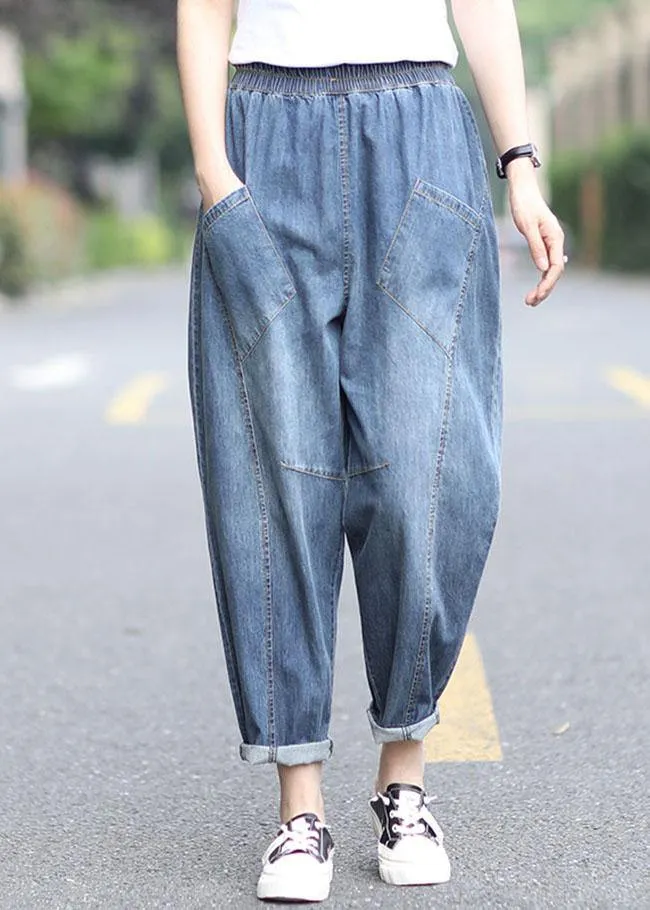 Blue Pockets Summer Pants Denim