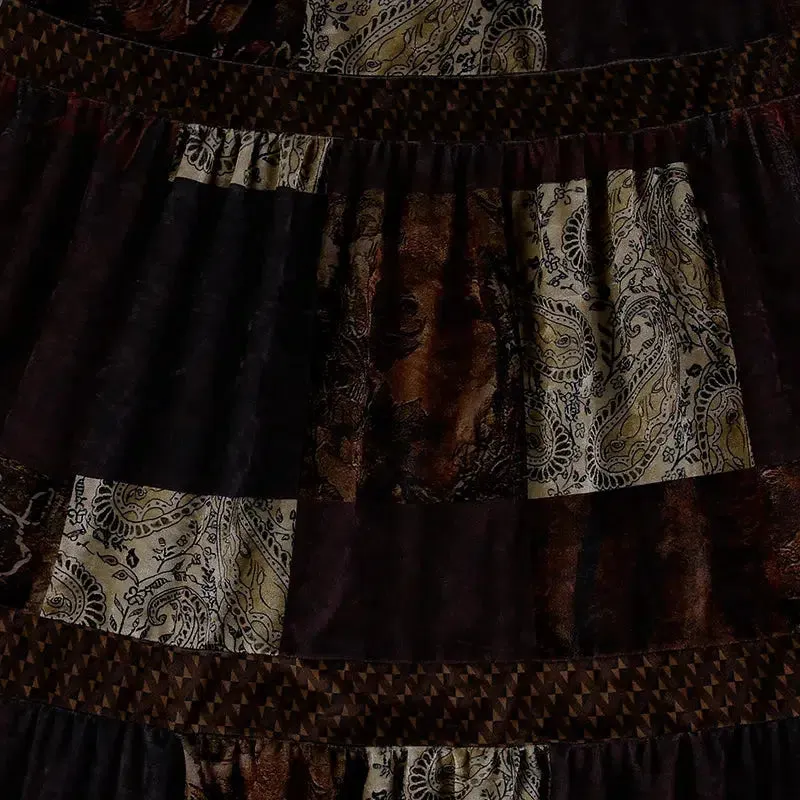 Brownm Patchwork Maxi Skirt