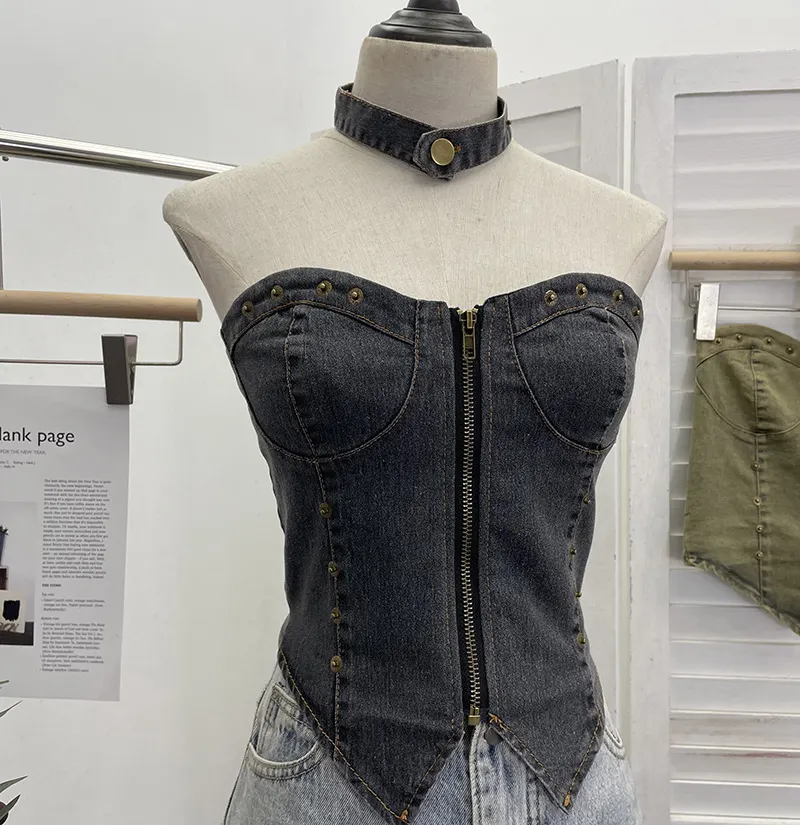 Uveng Vintage Babes Cowboy Breast Sling Sling Vest Sexy Sleeveless Hanging Neck Sleeveless Topie Girl 2616