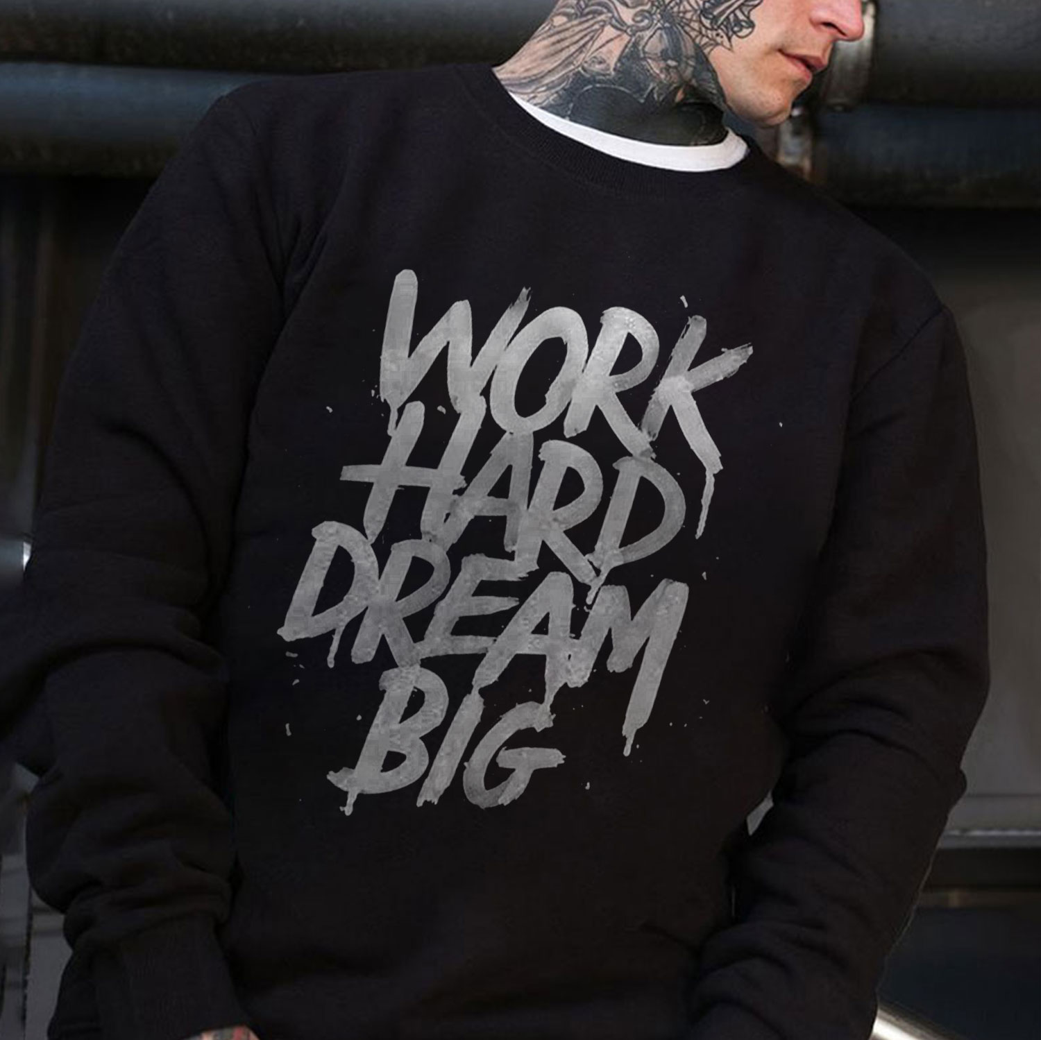 WORK HARD DREAM BIG Letter Graphic Black Print Sweatshirt