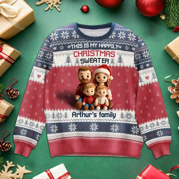Custom Christmas Ugly Sweater Personalized Face & Name Knit Sweater Gift For Family For Lover