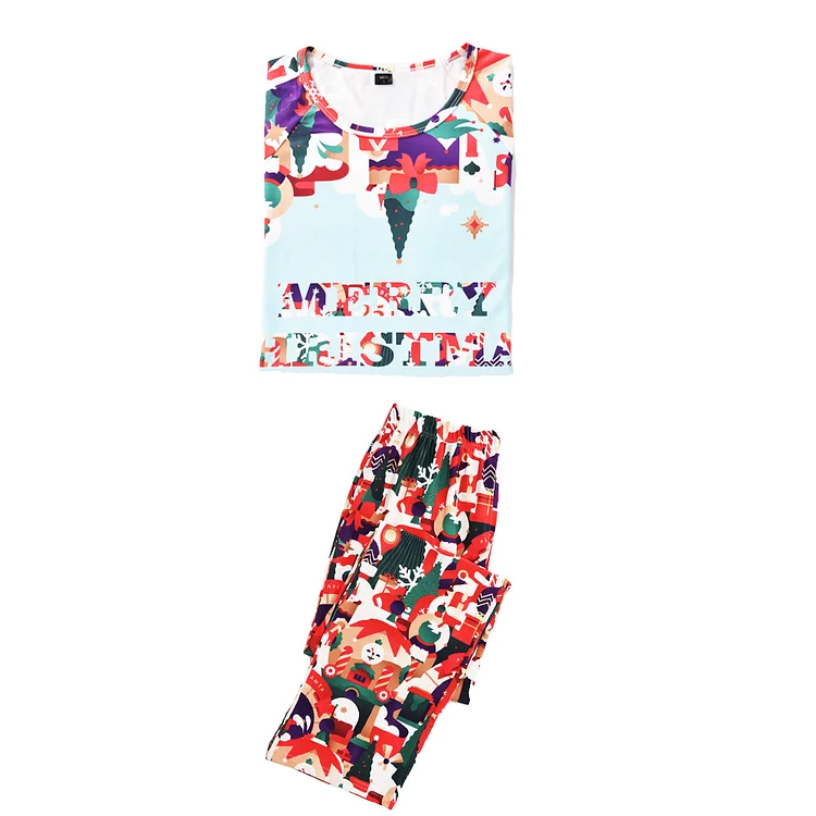 Family Christmas Pajamas Sets Merry Christmas Colorful Printed Amusement Park Pajamas