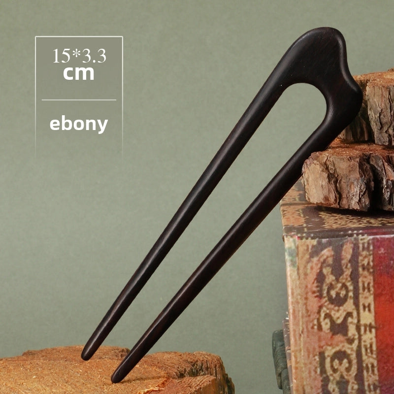 U-shaped Double Hairpin Handmade Sandalwood Hairpin Plate Headdress Simple Modern Wood Hairpin Chinese Clothing Antique Accessories Hairpin