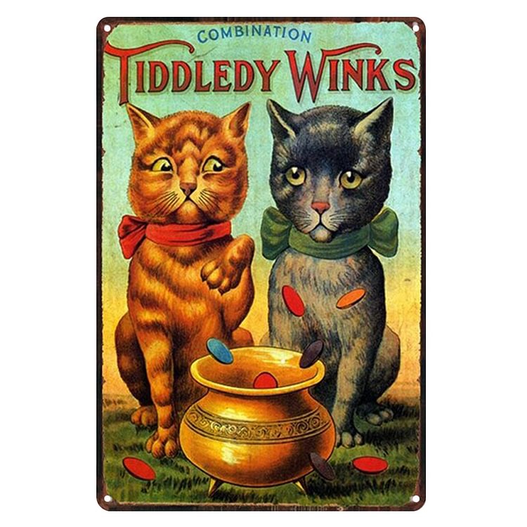 Cat - Tiddledy Winks Vintage Tin Signs/Wooden Signs - 7.9x11.8in & 11.8x15.7in