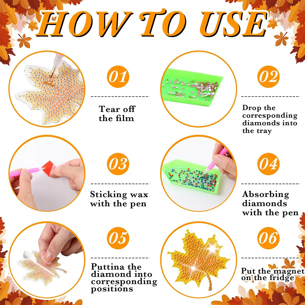 12pcs DIY Thanksgiving Diamond Painting Magnets Refrigerator for Adult Kid Fridge Car