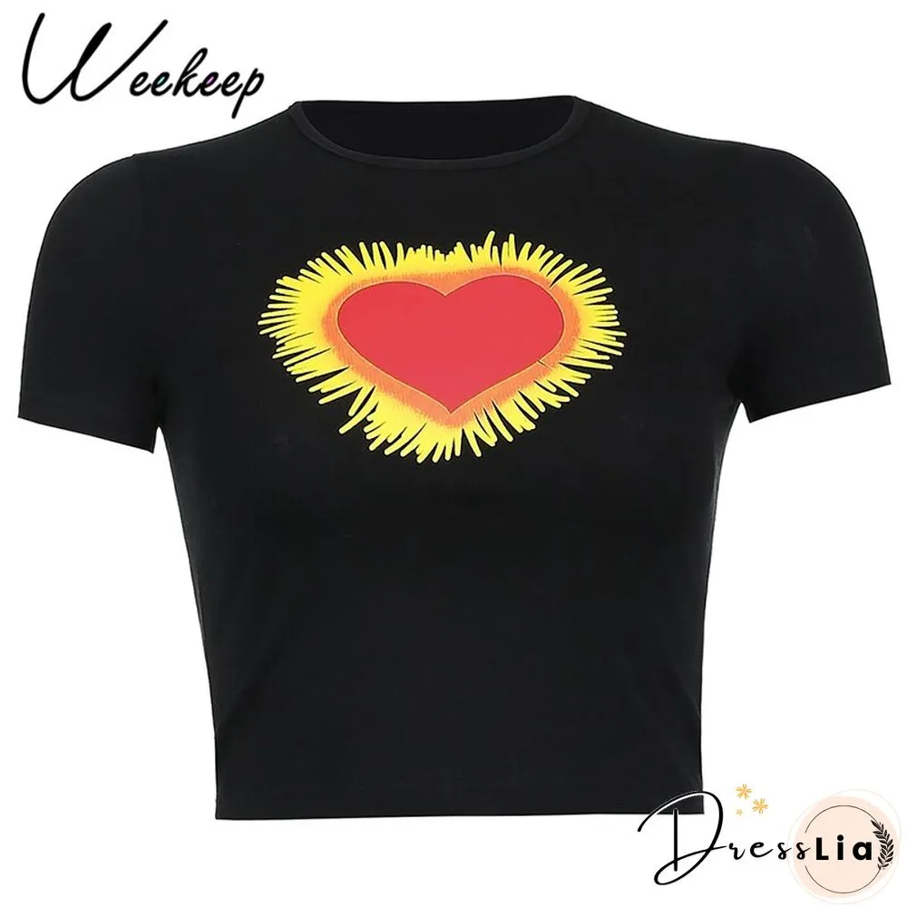 Womens White Short Sleeve Shirt Cropped Embroidery O-Neck Knitted T-Shirt