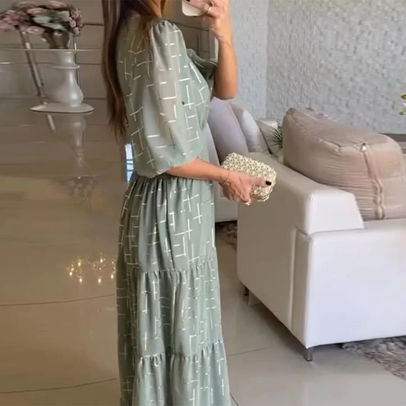 Toloer Toloer 2023 New Vintage V-Neck Fashion High-Waisted Print Dress Woman-Outfit Ideas