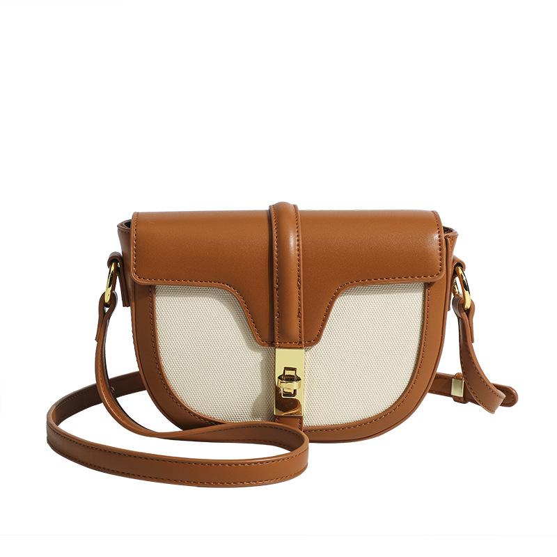 High-grade Contrast Saddle Bag Small Crowd Joker Crossbody Bag Women's Lock Buckle Shoulder Bag