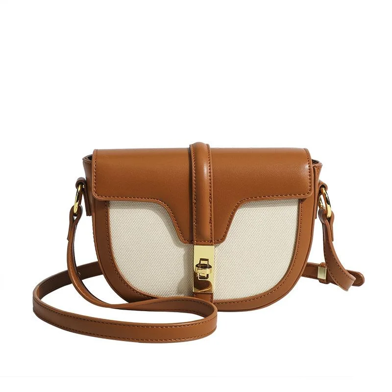 High-grade Contrast Saddle Bag Small Crowd Joker Crossbody Bag Women's Lock Buckle Shoulder Bag