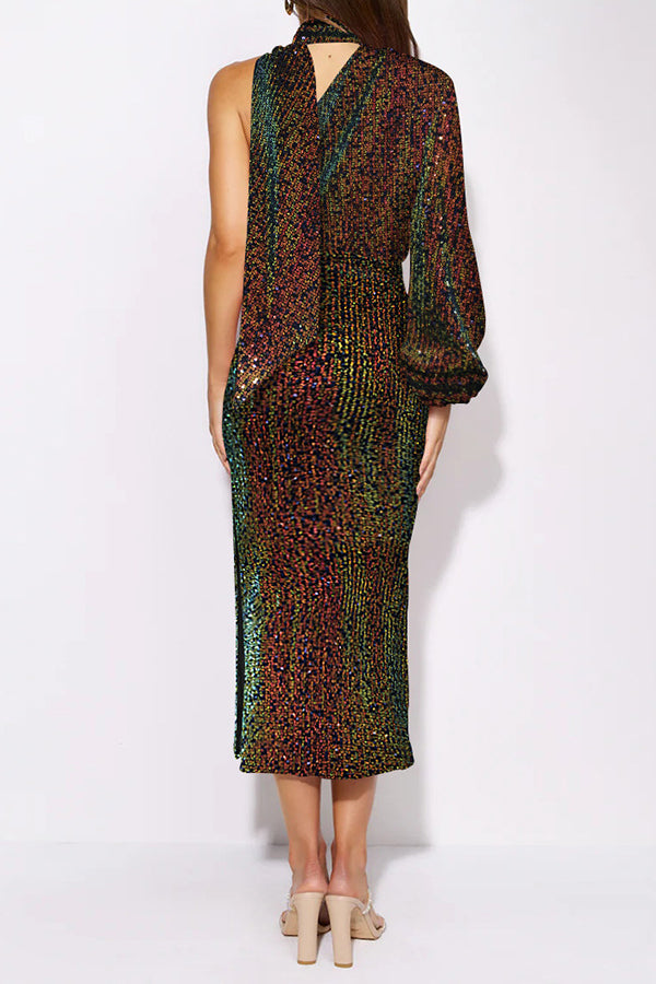 Elegant Accent-Trimmed Midi Dress with Slit main image 1