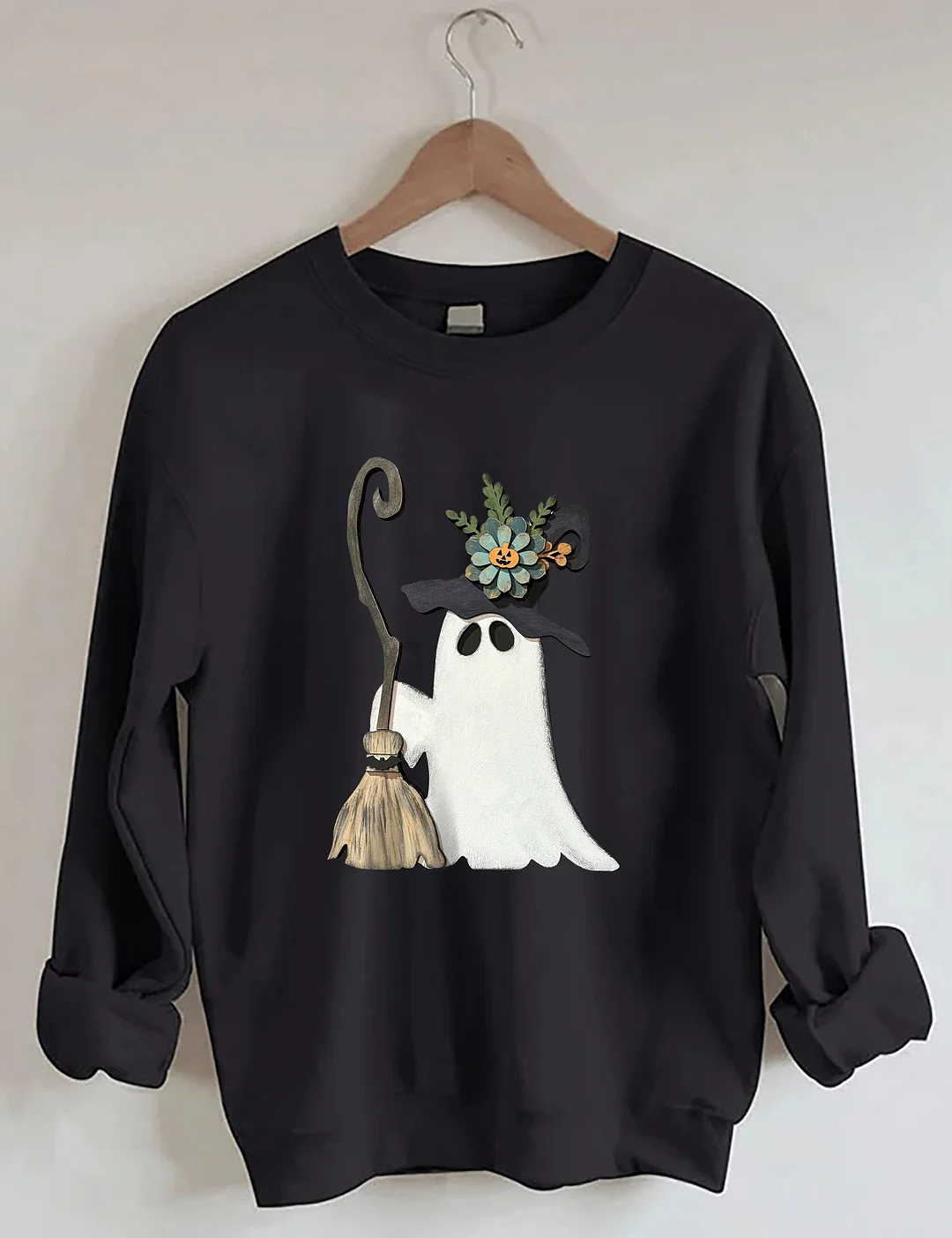 Ghost Witch With Broomstick Sweatshirt