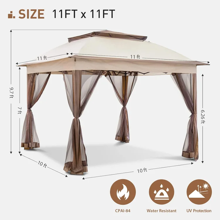 Joyside 11'x11' Pop Up Gazebo for Patio Gazebo Canopy Tent