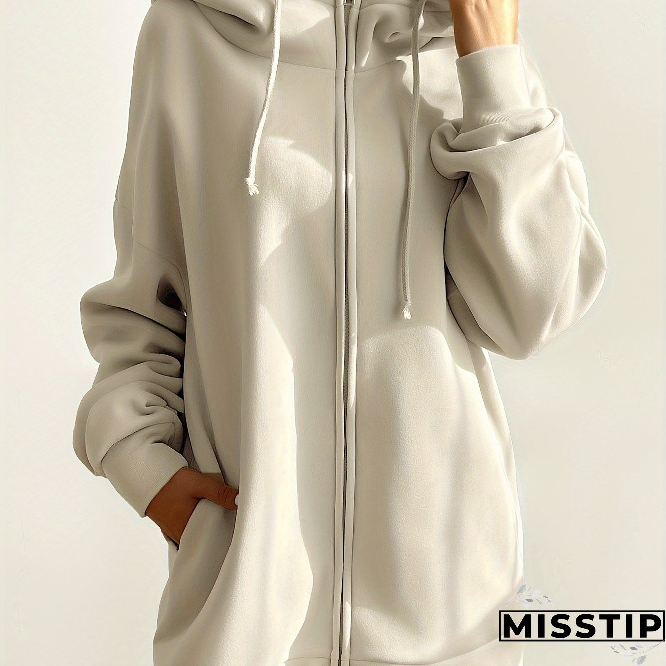 Solid Color Casual Sports Hooded Zipper Sweatshirs, Long Sleeve Drawstring Hoodie, Women's Sporty Sweatshirts
