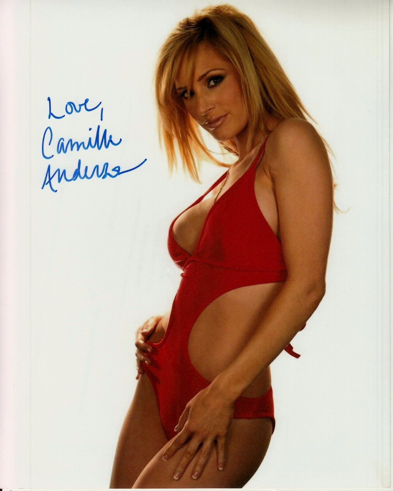 CAMILLE ANDERSON hand-signed BUSTY SEXY 8x10 SWIMSUIT CLOSEUP w/ uacc rd COA