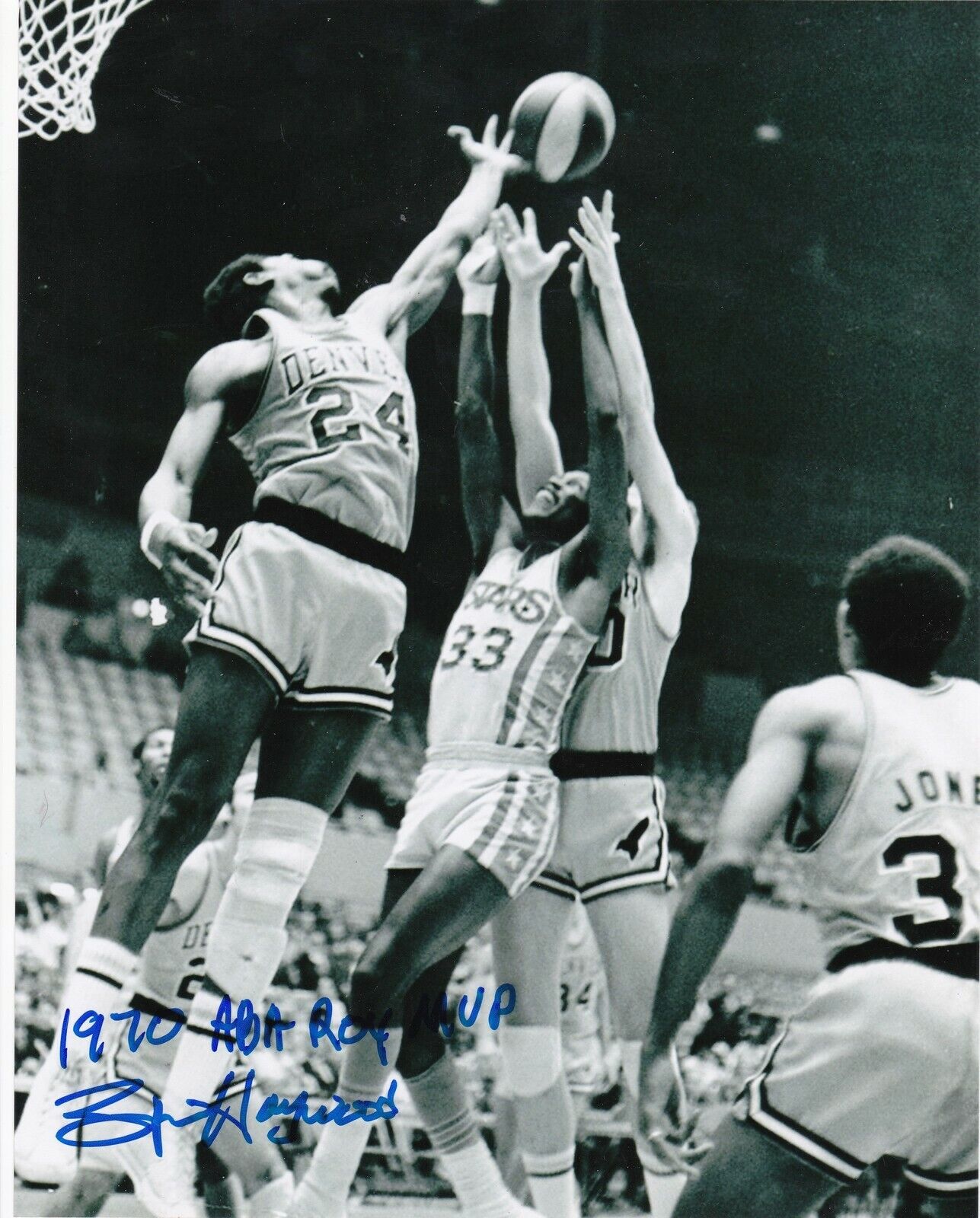 SPENCER HAYWOOD DENVER ROCKETS ABA 1970 ABA ROY, MVP ACTION SIGNED 8x10