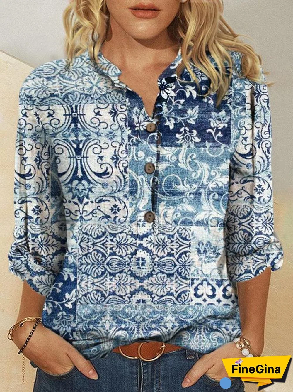 Elegant Long Sleeve Print Top