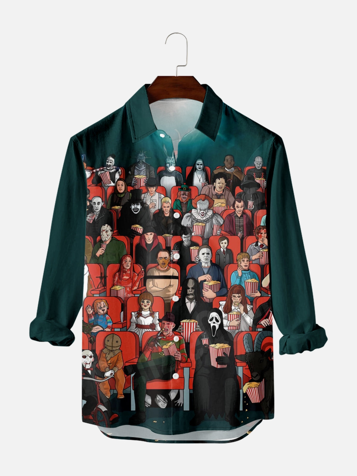 Men's Vintage Halloween Movie Poster Graphic Long Sleeve Shirt PLUSCLOTHESMAN