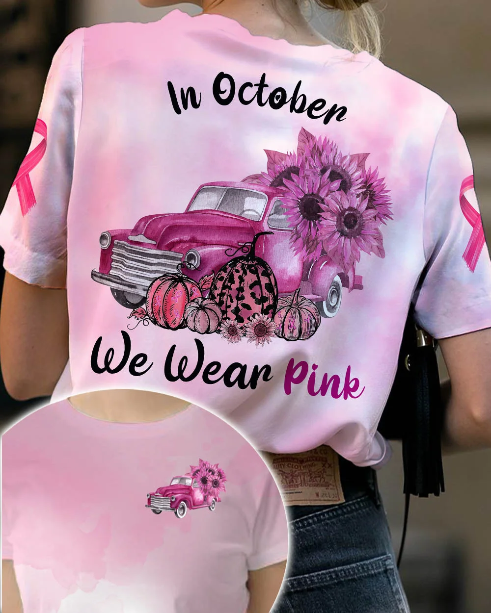 Truck Sunflower Wear Pink Breast Cancer Tee
